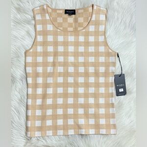 New Rondina Silk Blend Beige Gingham Top Soft Quiet Luxury